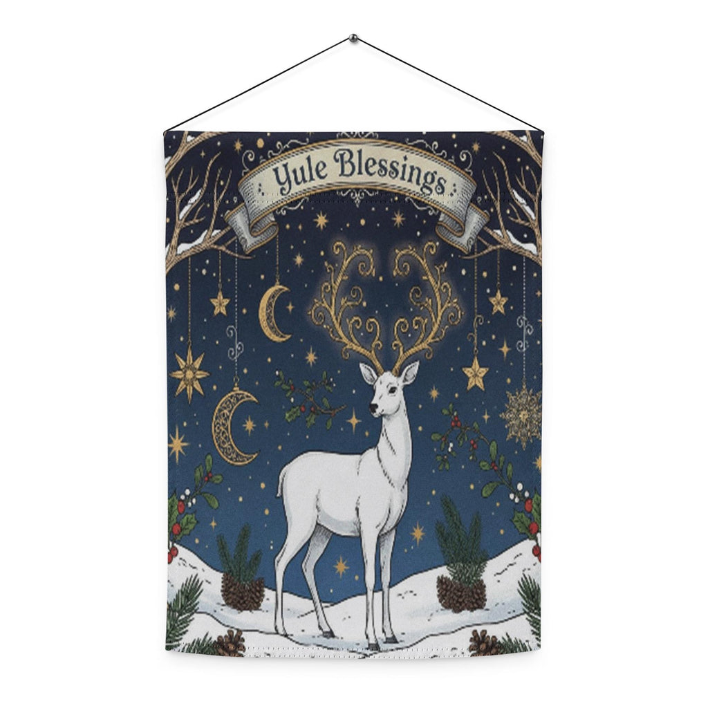 Yule Blessings Garden Flag – Pagan Winter Solstice Yard Decoration with White Stag Design, garden flag winter