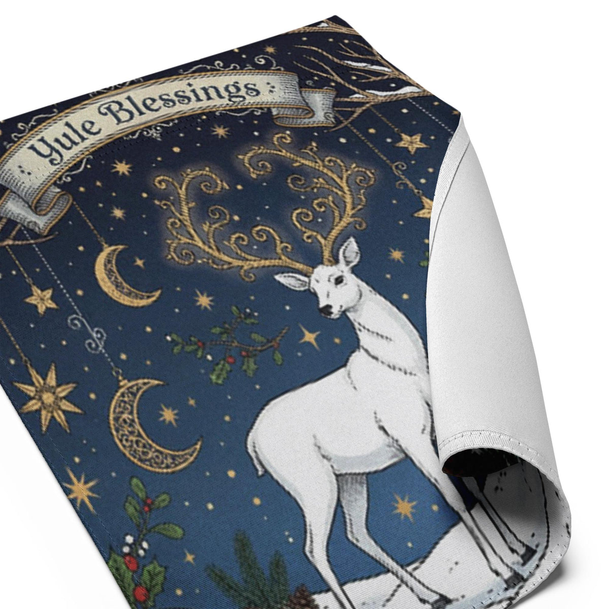Yule Blessings Garden Flag – Pagan Winter Solstice Yard Decoration with White Stag Design, garden flag winter
