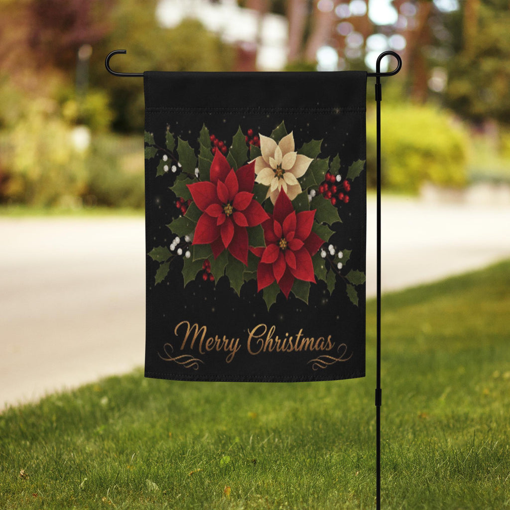 Merry Christmas Poinsettia Garden Flag: Holiday Outdoor Flag, Winter Yard Decor, Garden Flag Winter Decoration, Christmas Garden Flag