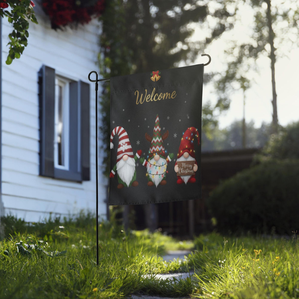 Christmas Gnome Welcome Garden Flag: Outdoor Holiday Yard Decoration, Garden Flag Winter, Winter Decoration, Christmas Garden Flag