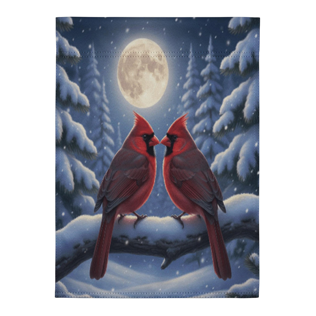 Cardinal Winter Garden Flag – Red Cardinal Flag, Winter Moon Garden Flag, Snowy Night Flag, Winter Welcome Flag, Winter Cardinal Decor