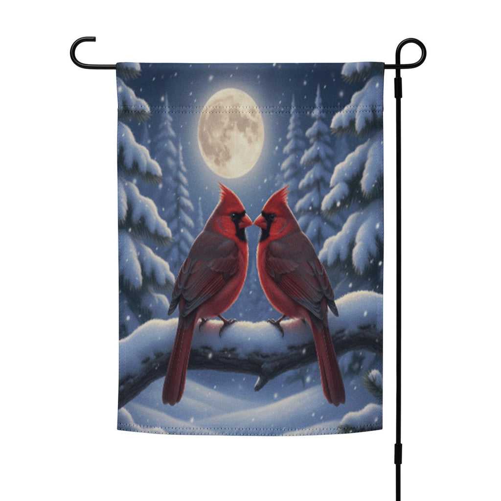 Cardinal Winter Garden Flag – Red Cardinal Flag, Winter Moon Garden Flag, Snowy Night Flag, Winter Welcome Flag, Winter Cardinal Decor