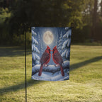 Cardinal Winter Garden Flag – Red Cardinal Flag, Winter Moon Garden Flag, Snowy Night Flag, Winter Welcome Flag, Winter Cardinal Decor
