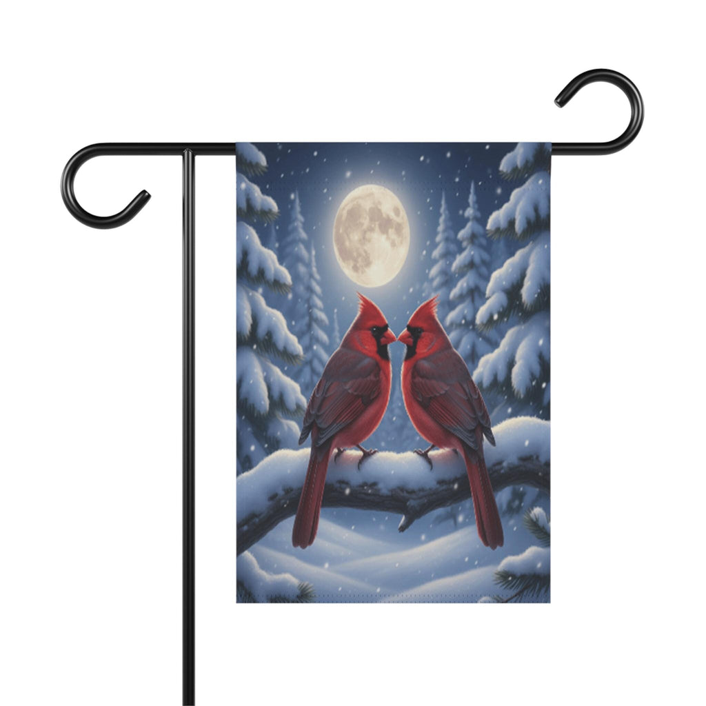 Cardinal Winter Garden Flag – Red Cardinal Flag, Winter Moon Garden Flag, Snowy Night Flag, Winter Welcome Flag, Winter Cardinal Decor