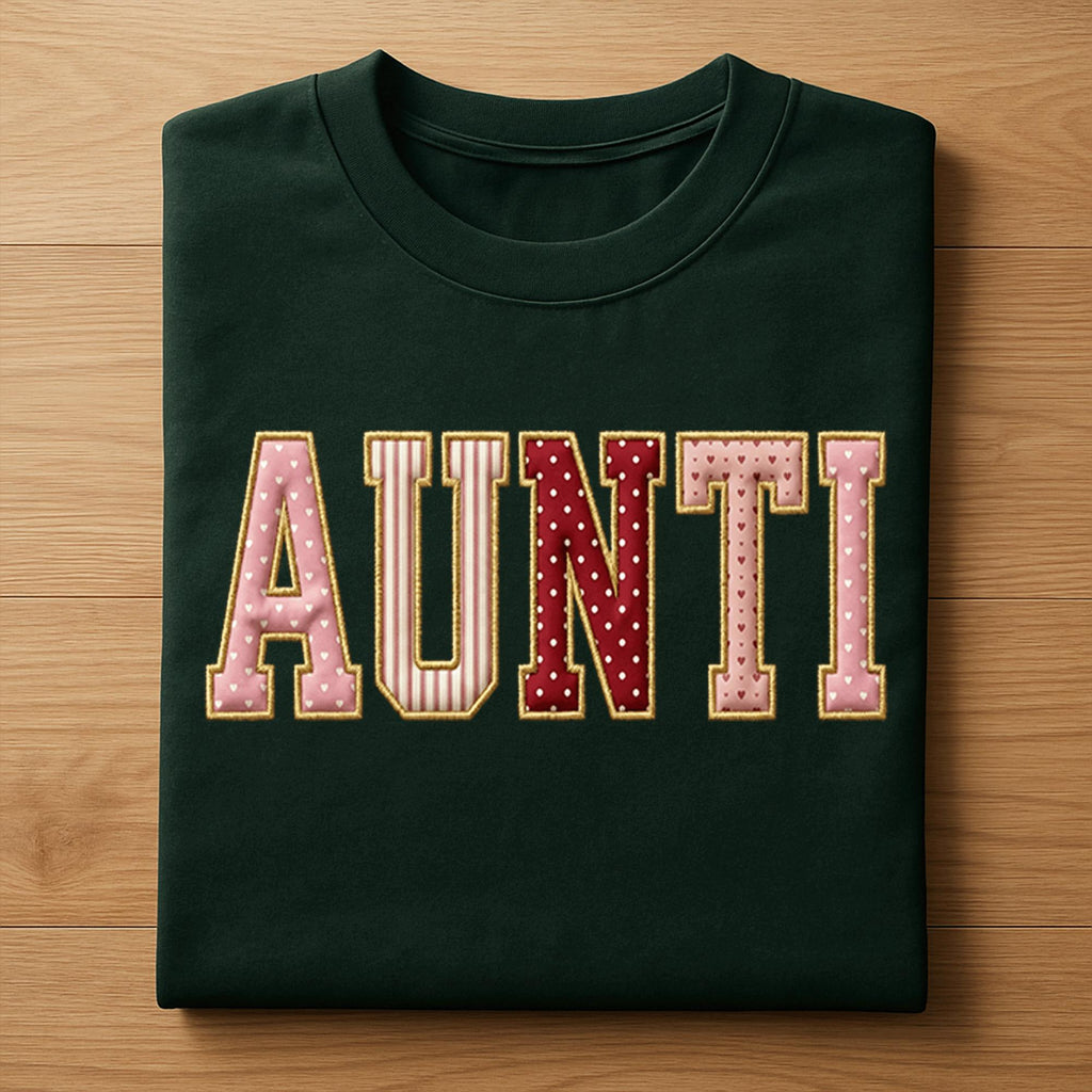 Aunti Valentine Shirt | Cute Patch Letter Family Love Tee, Aunt Love Family Hearts Aunti Valentines Day Sweatshirt, Gift Aunti Hoodie