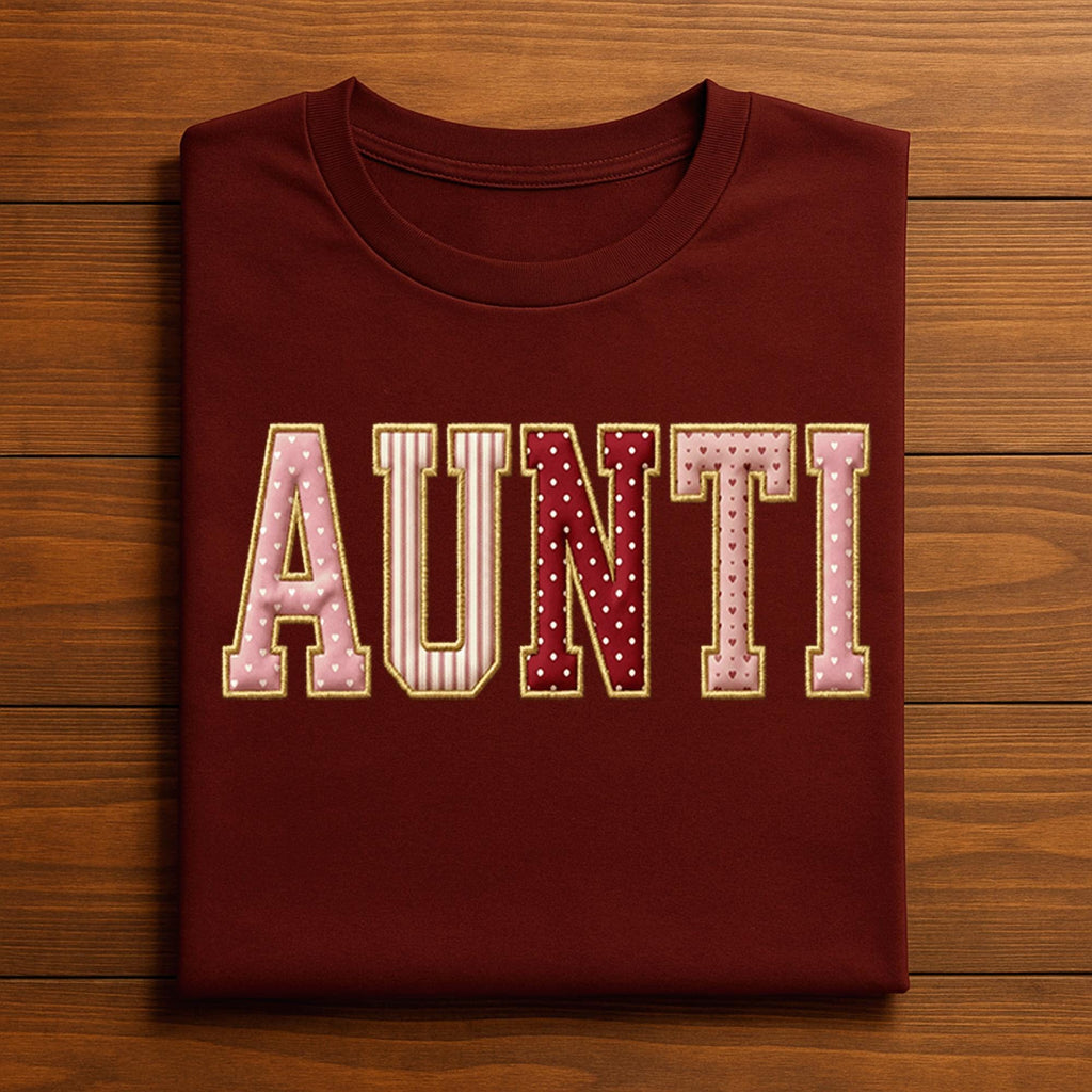 Aunti Valentine Shirt | Cute Patch Letter Family Love Tee, Aunt Love Family Hearts Aunti Valentines Day Sweatshirt, Gift Aunti Hoodie