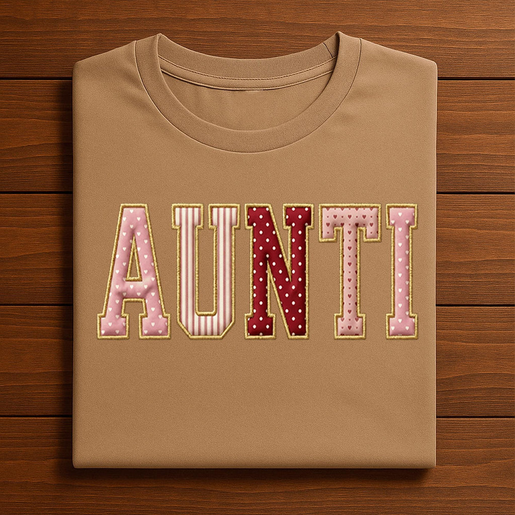 Aunti Valentine Shirt | Cute Patch Letter Family Love Tee, Aunt Love Family Hearts Aunti Valentines Day Sweatshirt, Gift Aunti Hoodie