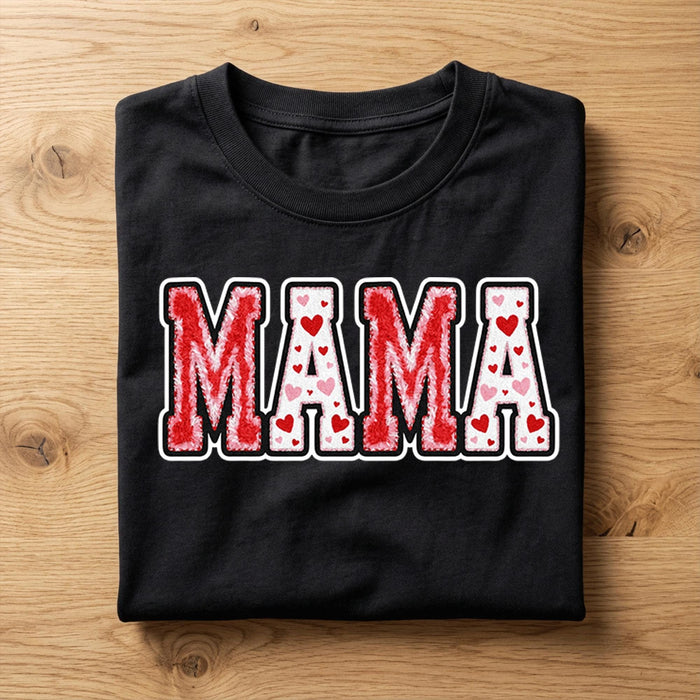 Mama Valentine Shirt | Fuzzy Heart Letter Mom Tee, Gift Mama Valentines Day Sweatshirt