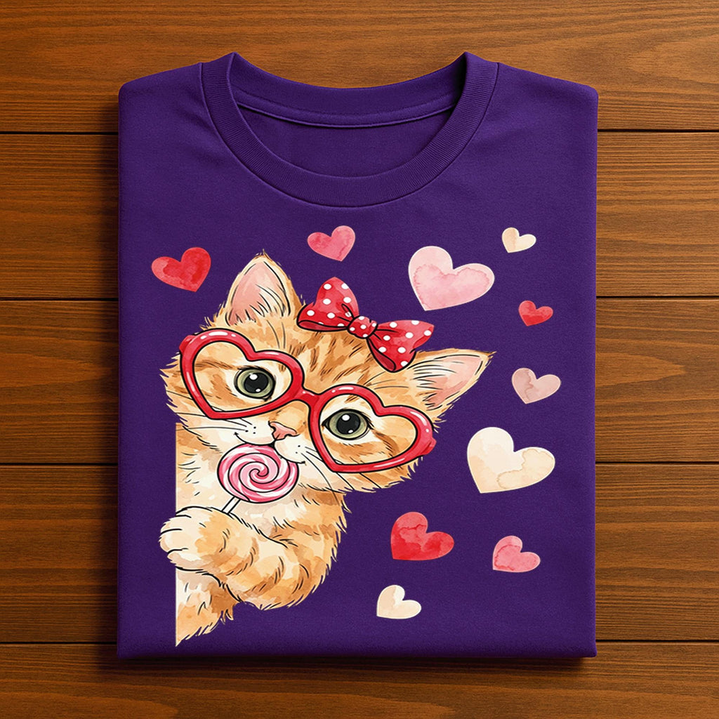 Valentine Kitten Shirt Women – Cute Cat Lollipop Heart Tee, Gift Cat Valentines Day Sweatshirt, Valentine Cat Hoodie, Heart Kitty Lover Tee
