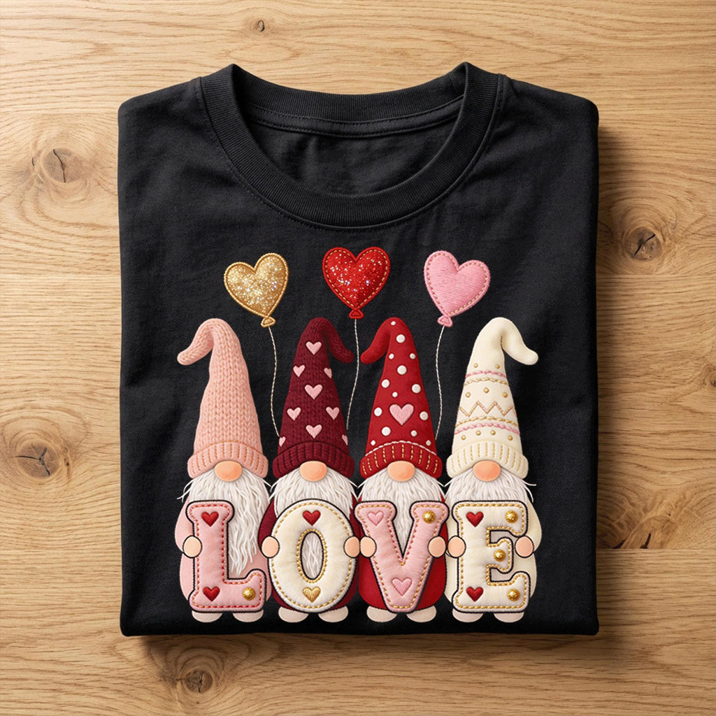 Hearts Gnome Love Valentine Shirt For Women | Cute Valentine Gnome Tee, Gift Gnomes Valentine's Day Sweatshirt, Valentine Gnome Hoodie