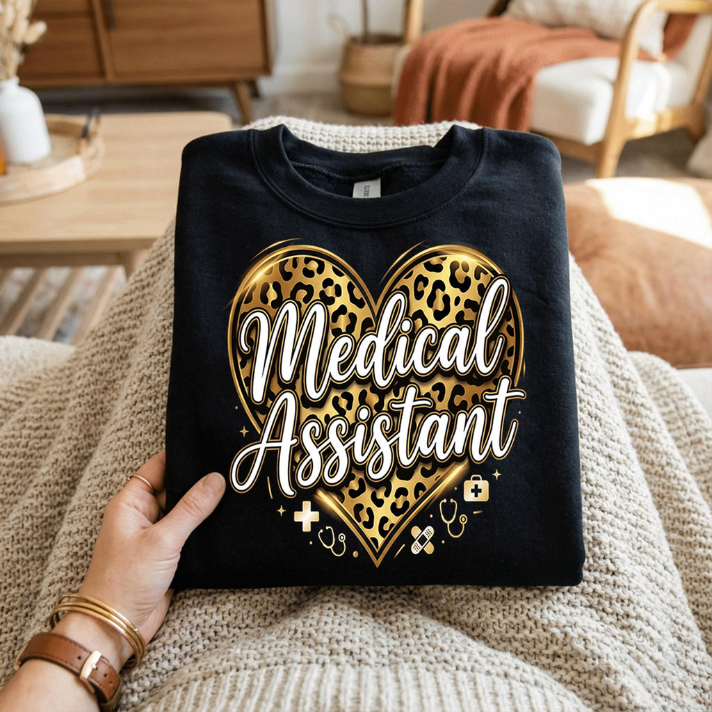 Gift Medical Assistant Shirt Leopard Heart | Trendy Healthcare Worker Tee Hoodie, Valentine Medical Assistant sweatshirt, Nurse Valentines