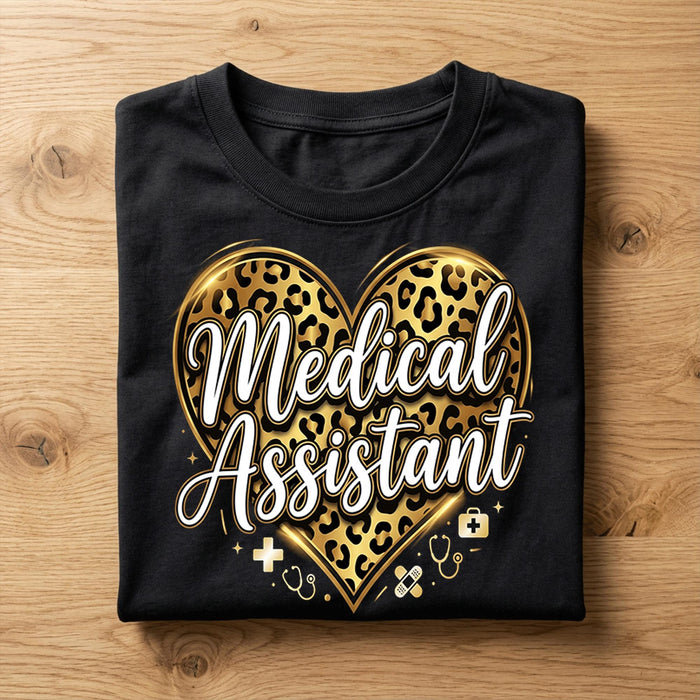 Gift Medical Assistant Shirt Leopard Heart | Trendy Healthcare Worker Tee Hoodie, Valentine Medical Assistant sweatshirt