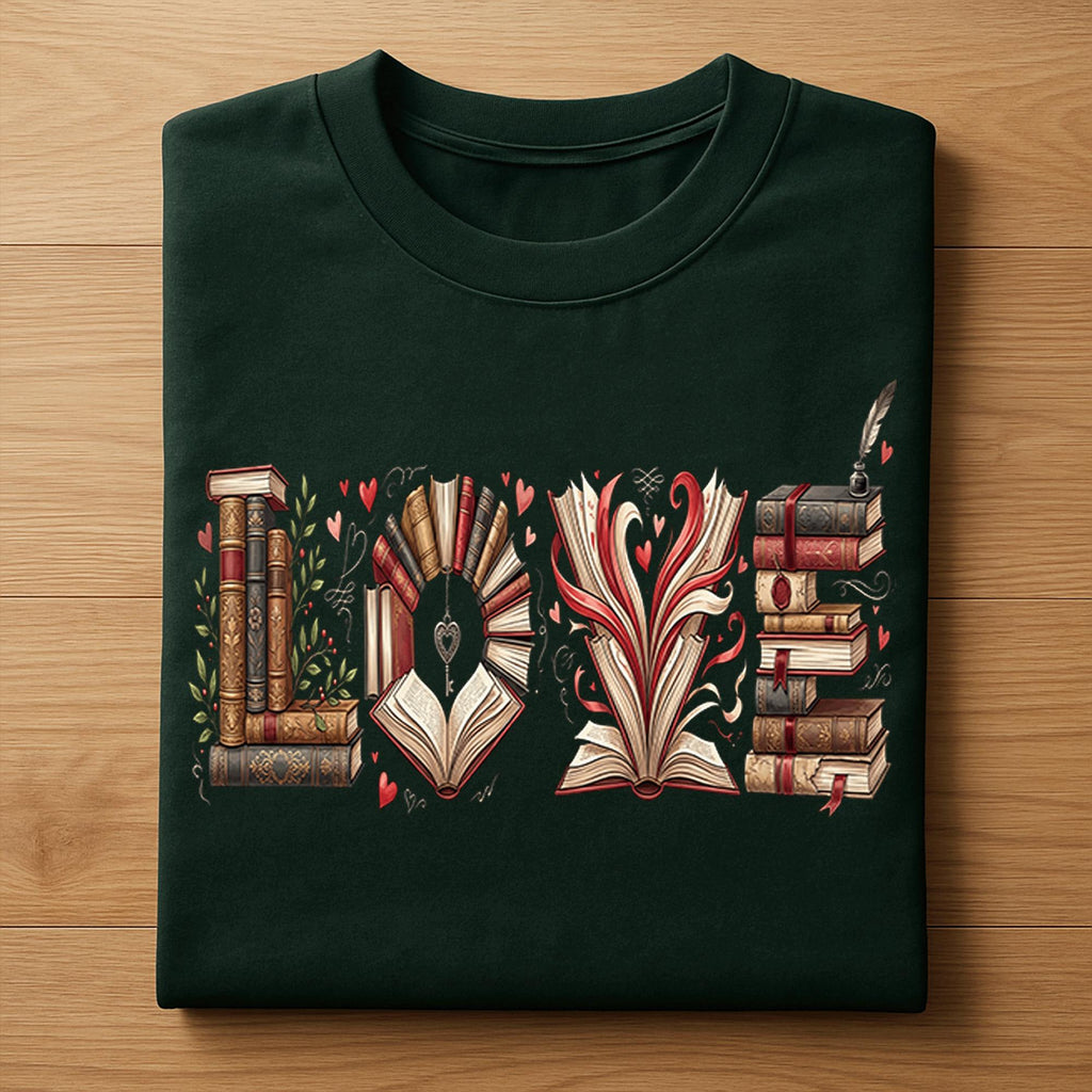 LOVE Book Shirt, Reading Valentine Tee, Romantic Book Lover Hoodie Reader Gift, Teacher Valentines Day Sweatshirt, Literature Shirt