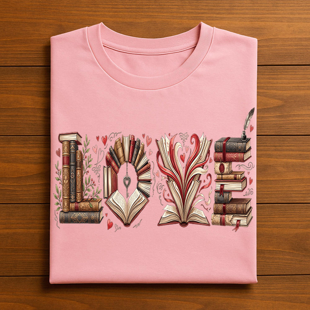 LOVE Book Shirt, Reading Valentine Tee, Romantic Book Lover Hoodie Reader Gift, Teacher Valentines Day Sweatshirt, Literature Shirt