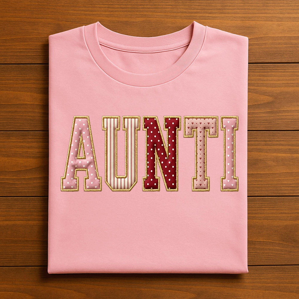 Aunti Valentine Shirt | Cute Patch Letter Family Love Tee, Aunt Love Family Hearts Aunti Valentines Day Sweatshirt, Gift Aunti Hoodie