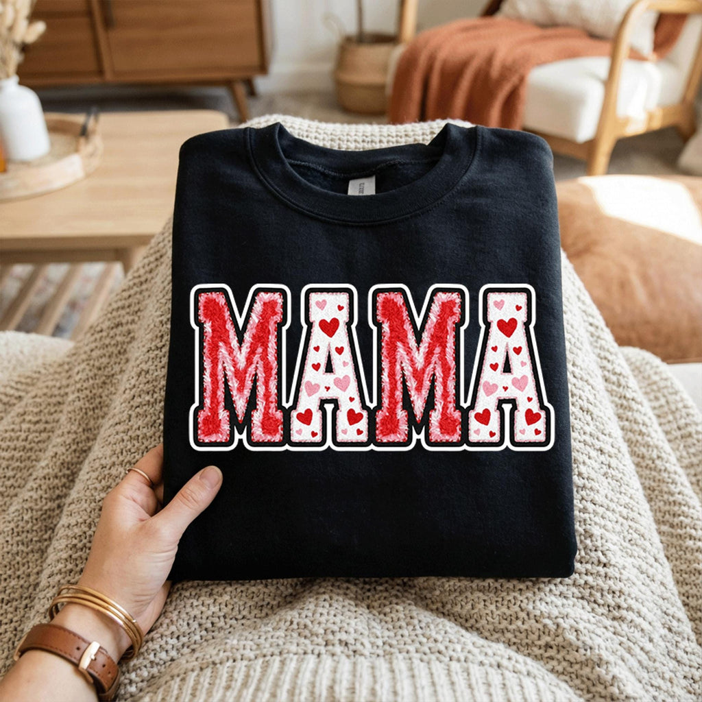 Mama Valentine Shirt | Fuzzy Heart Letter Mom Tee, Gift Mama Valentines Day Sweatshirt, Valentine Mama Hoodie, Gifts Mothers Day
