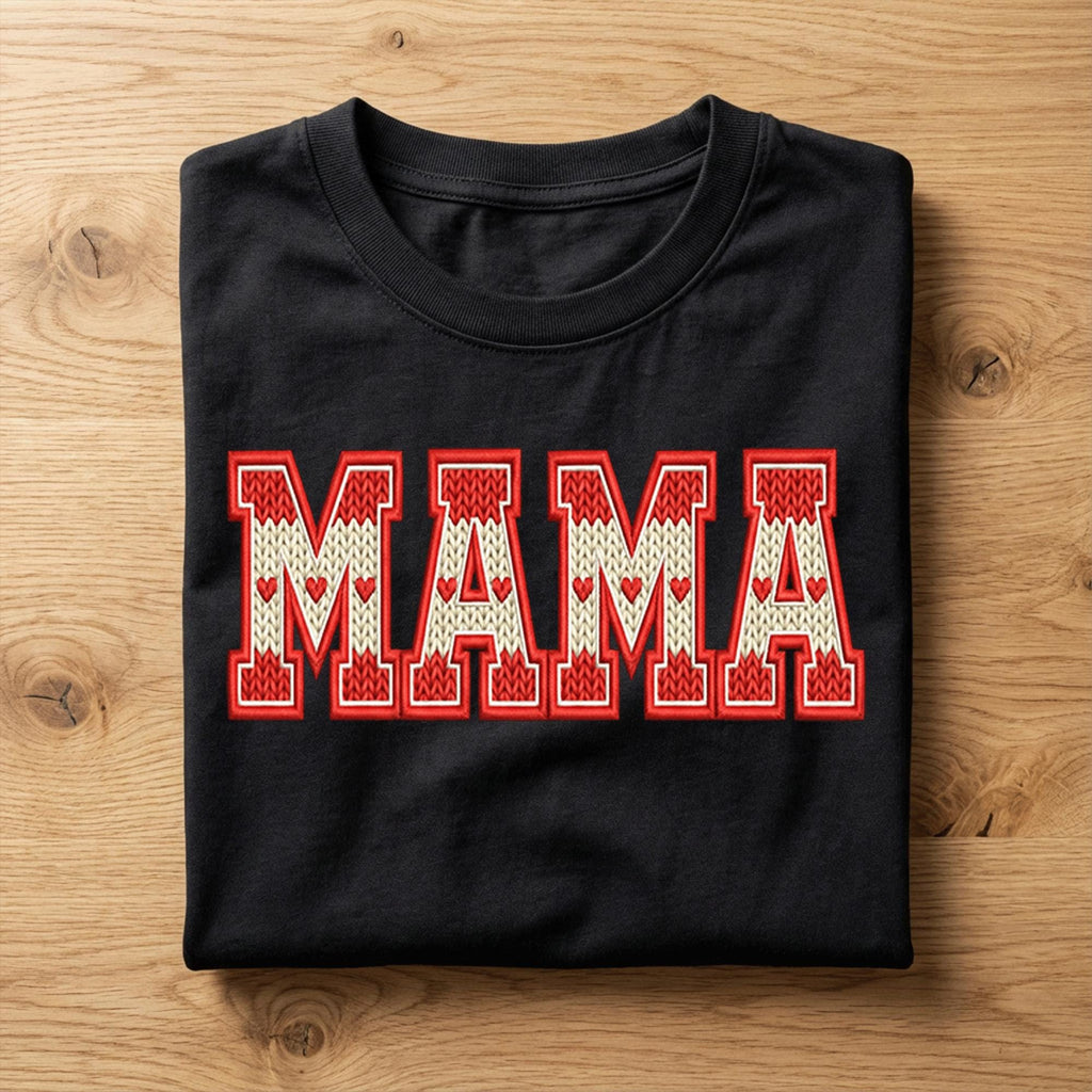 Mama Valentine Shirt | Knit Heart Letter Mom Tee, Gift Mama Valentines Day Sweatshirt