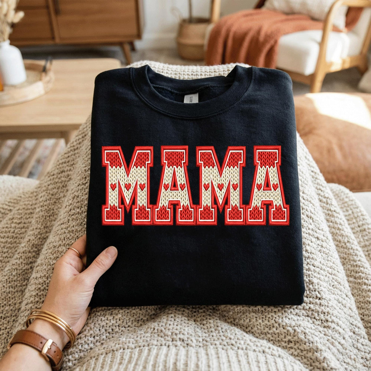 Mama Valentine Shirt | Knit Heart Letter Mom Tee, Gift Mama Valentines Day Sweatshirt, Valentine Mama Hoodie, Gifts Mothers Day