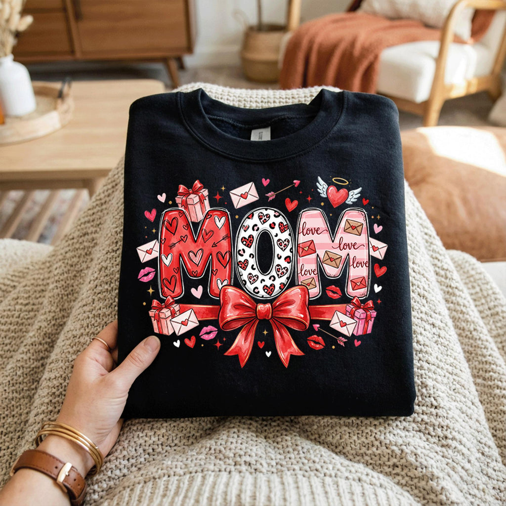 Coquette Bow MOM Valentine Shirt – Cute Love Mom Tee, Gift Mama Valentines Day Sweatshirt