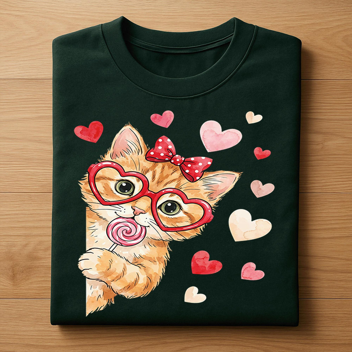 Valentine Kitten Shirt Women – Cute Cat Lollipop Heart Tee, Gift Cat Valentines Day Sweatshirt, Valentine Cat Hoodie, Heart Kitty Lover Tee