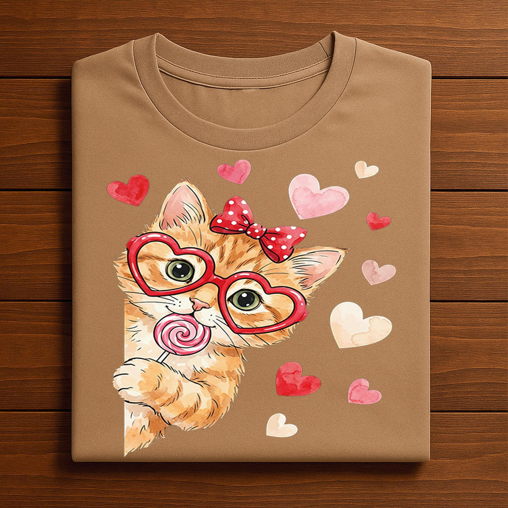 Valentine Kitten Shirt Women – Cute Cat Lollipop Heart Tee, Gift Cat Valentines Day Sweatshirt, Valentine Cat Hoodie, Heart Kitty Lover Tee