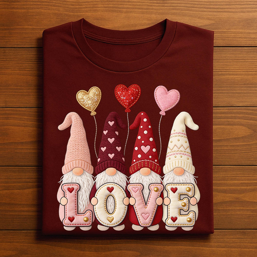 Hearts Gnome Love Valentine Shirt For Women | Cute Valentine Gnome Tee, Gift Gnomes Valentine's Day Sweatshirt