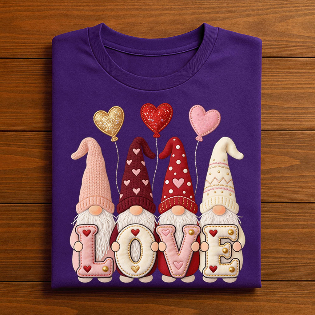 Hearts Gnome Love Valentine Shirt For Women | Cute Valentine Gnome Tee, Gift Gnomes Valentine's Day Sweatshirt, Valentine Gnome Hoodie
