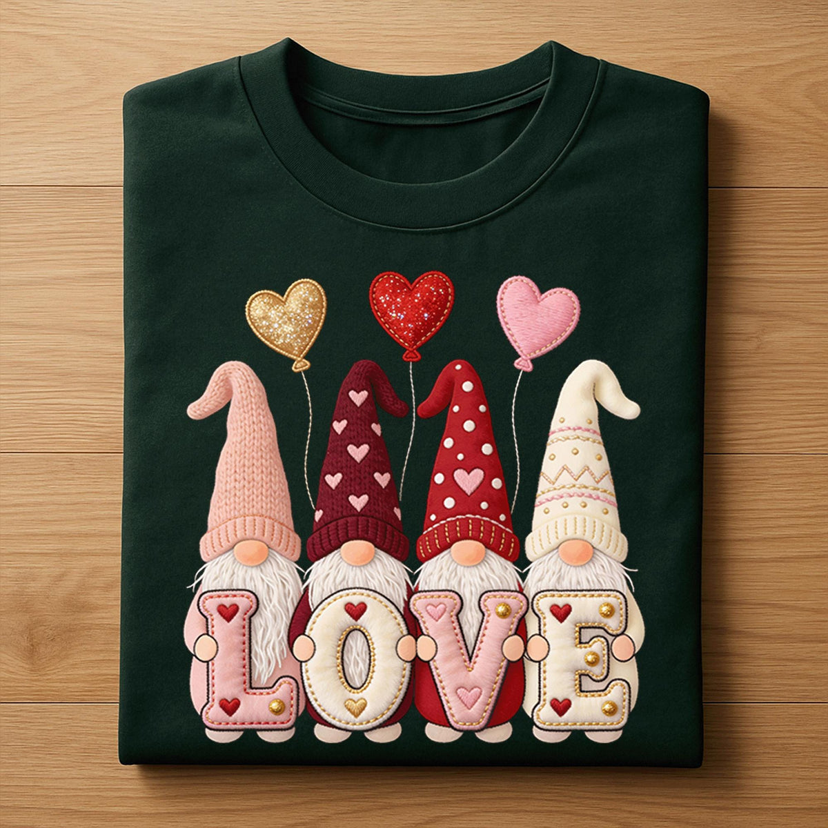 Hearts Gnome Love Valentine Shirt For Women | Cute Valentine Gnome Tee, Gift Gnomes Valentine's Day Sweatshirt, Valentine Gnome Hoodie