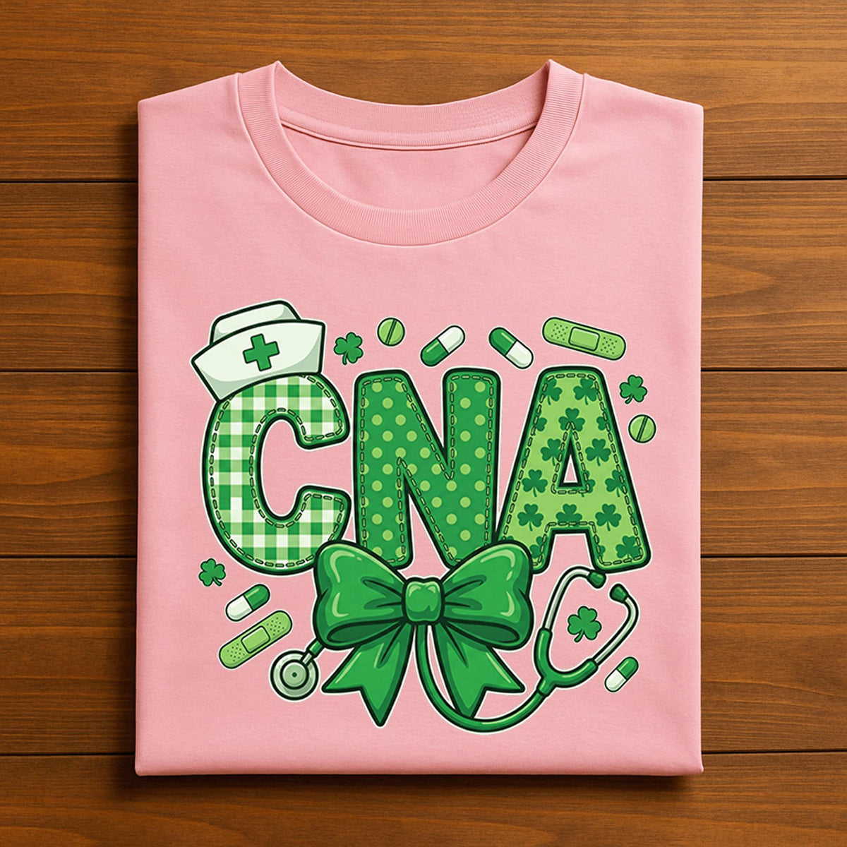 CNA Nurse St Patricks Day Shirt Green Shamrock Medical Bow Tee Gift for Certified Nursing Assistant Irish, Nurse Saint Patty's Sweatshirt