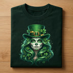 Sugar Skull St patricks Day Shirt Women Irish Skull Shamrock, Green Hair for Beautiful Spooky Irish St Patrick’s Day Tee