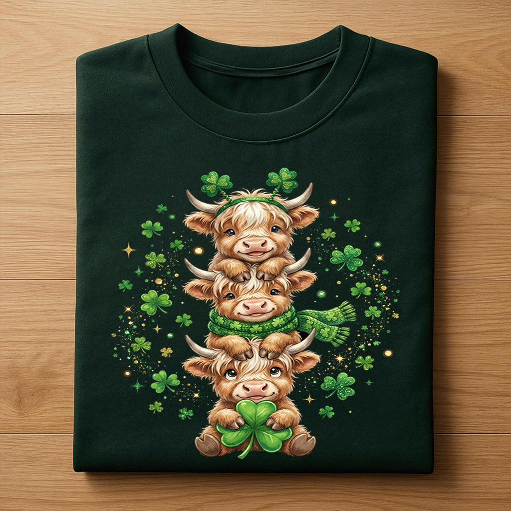 Cute Highland Cow Family Shirt – St Patrick’s Day Lucky Cow Tee, Hoodie, Sweatshirt Gift for Farm Animal Lovers