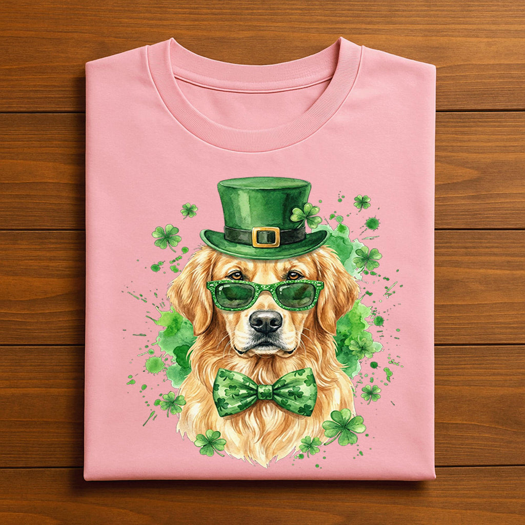 Golden Retriever St Patrick’s Day Shirt – Irish Dog Tee with Hat Glasses and Bow Tie, Hoodie or Sweatshirt Gift for Men and Women
