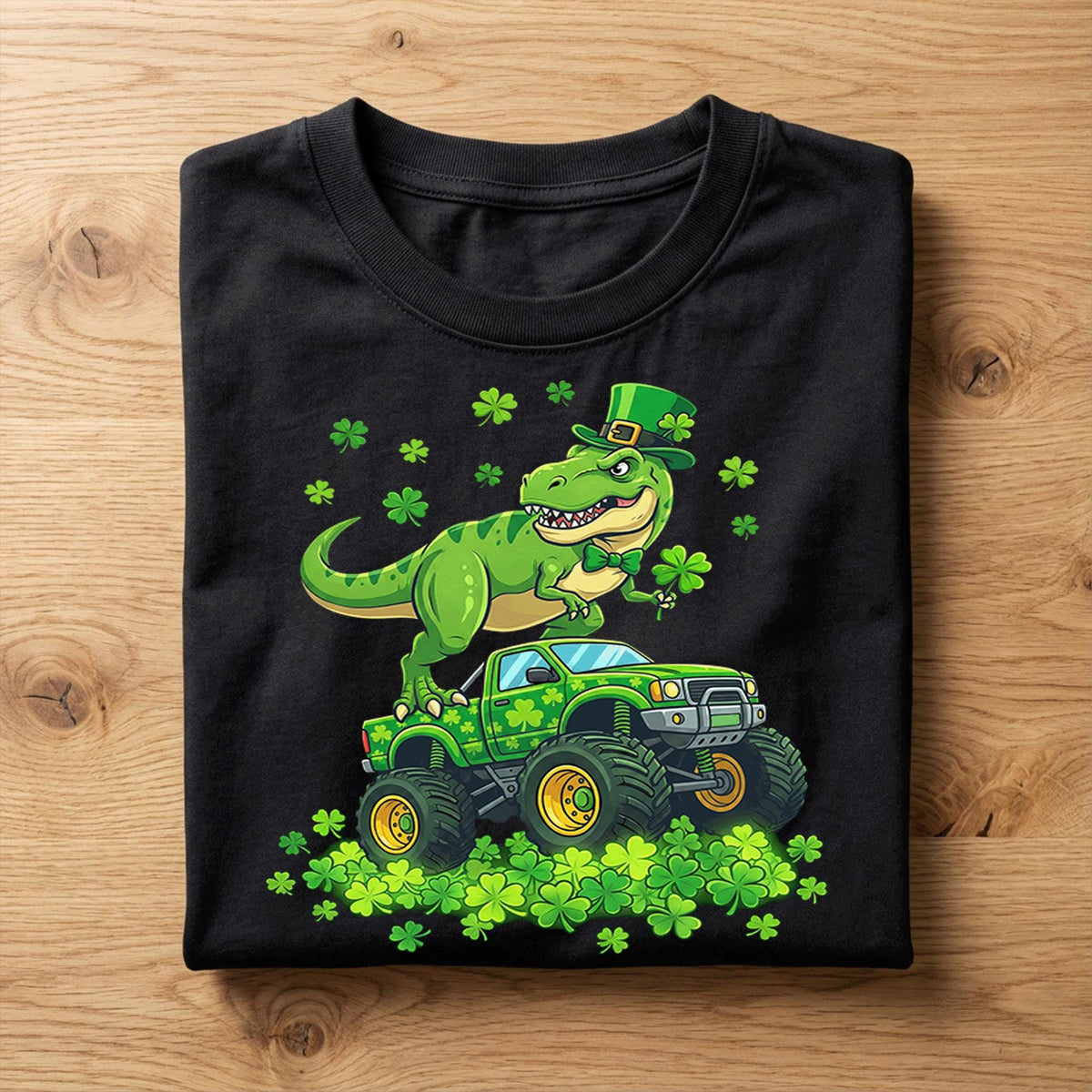 Funny St Patrick’s Day Dinosaur Shirt with Shamrock Monster Truck – T Rex Irish Tee, Hoodie, Sweatshirt for Youth Boys, Men, Kids Gift