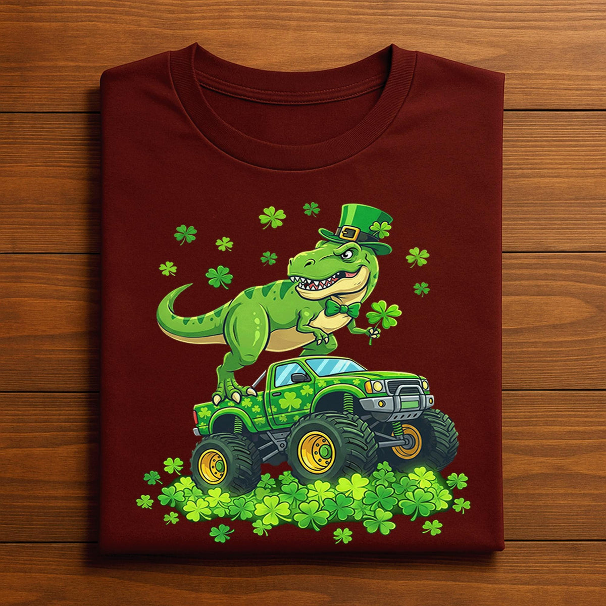 Funny St Patrick’s Day Dinosaur Shirt with Shamrock Monster Truck – T Rex Irish Tee, Hoodie, Sweatshirt for Youth Boys, Men, Kids Gift