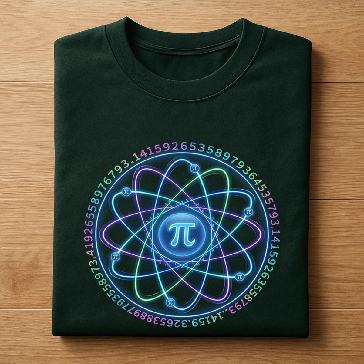 Pi Atom Shirt – Neon Science Math Symbol Tee with Digits Orbit, Hoodie, Sweatshirt Gift for Nerds, Teachers, STEM Fans, Students