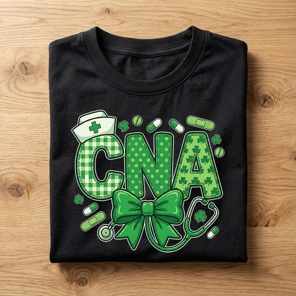 CNA Nurse St Patricks Day Shirt Green Shamrock Medical Bow Tee Gift for Certified Nursing Assistant Irish, Nurse Saint Patty's Sweatshirt
