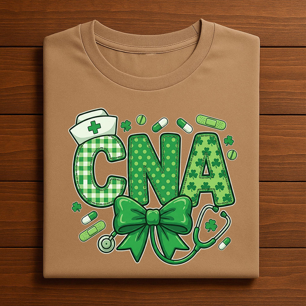 CNA Nurse St Patricks Day Shirt Green Shamrock Medical Bow Tee Gift for Certified Nursing Assistant Irish, Nurse Saint Patty's Sweatshirt