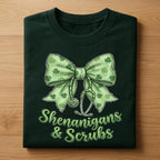 Shenanigans And Scrubs Shirt Nurse St Patricks Day Tee Green Shamrock Bow Medical Gift for Women Healthcare, Nurse Saint Patty's Sweatshirt