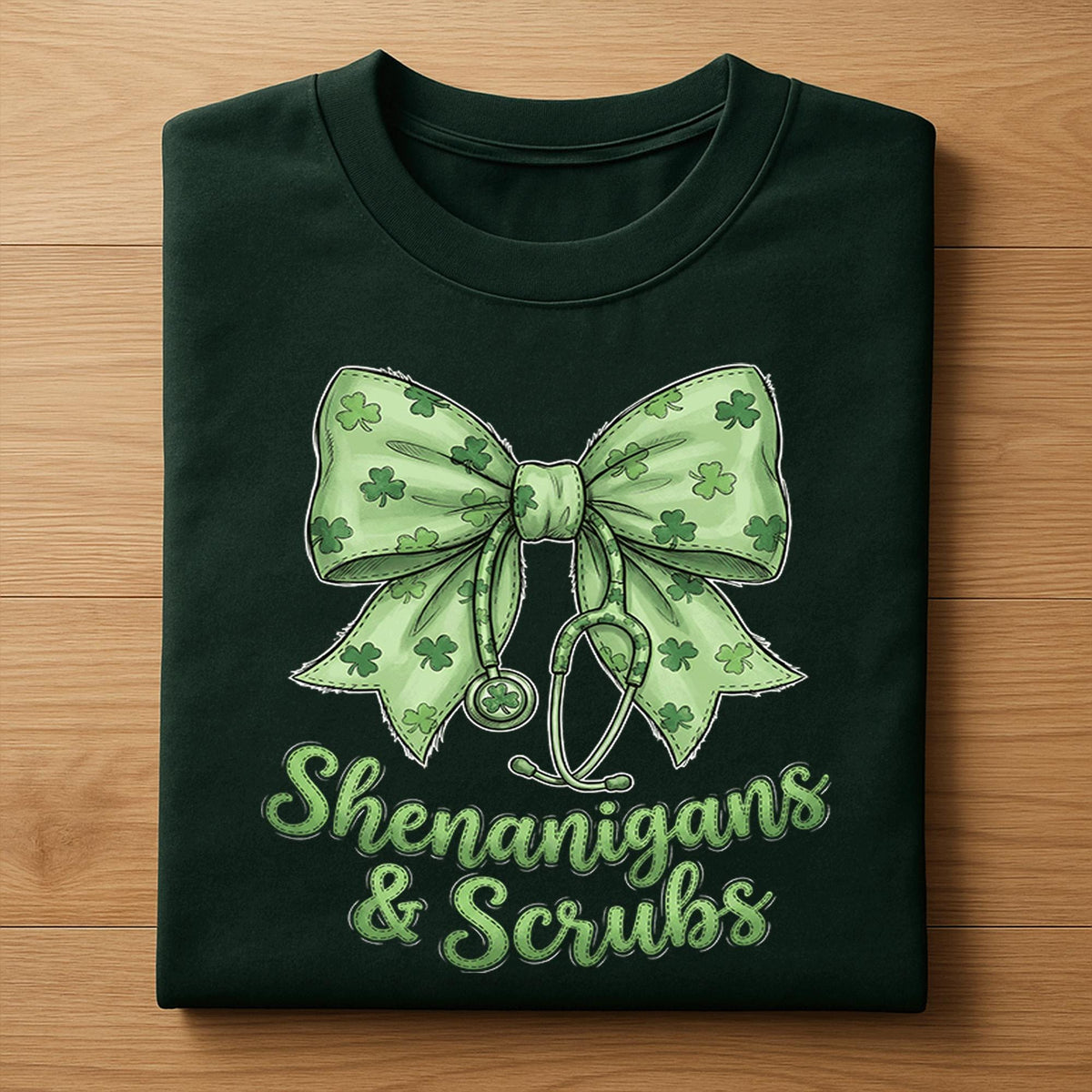 Shenanigans And Scrubs Shirt Nurse St Patricks Day Tee Green Shamrock Bow Medical Gift for Women Healthcare, Nurse Saint Patty's Sweatshirt