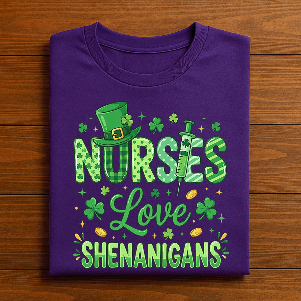 Nurses Love Shenanigans Shirt Funny Irish Nurse St Patricks Day Tee Clover Syringe Gift RN ER Medical Staff, Nurse Saint Patty's Sweatshirt