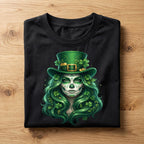 Sugar Skull St patricks Day Shirt Women Irish Skull Shamrock, Green Hair for Beautiful Spooky Irish St Patrick’s Day Tee