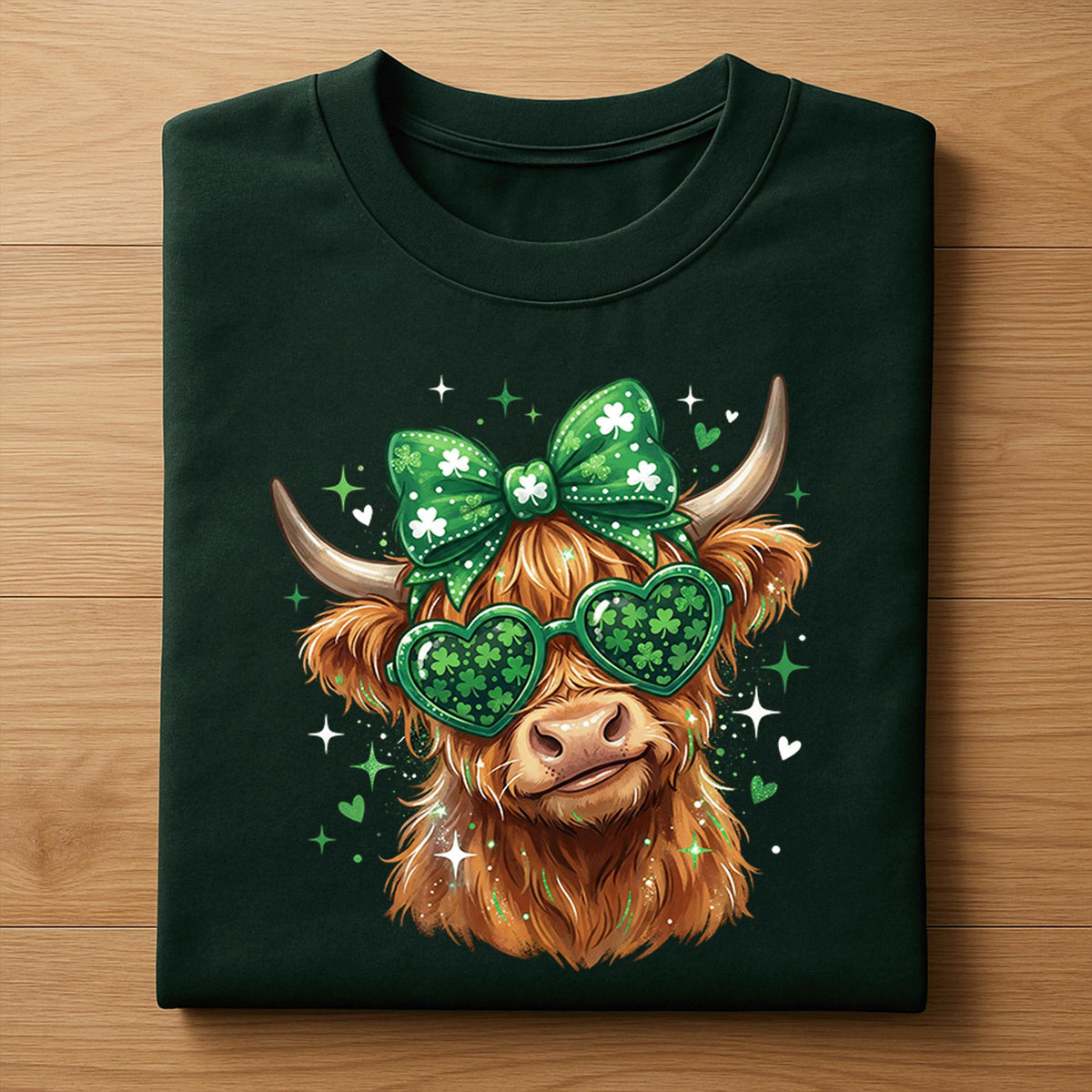 Farmer Highland Cow St Patrick’s Day Shirt Women Girl – Cute Cow with Shamrock Glasses Tee, Hoodie, Sweatshirt Lucky Farm Animal Gift