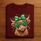 Farmer Highland Cow St Patrick’s Day Shirt Women Girl – Cute Cow with Shamrock Glasses Tee, Hoodie, Sweatshirt Lucky Farm Animal Gift