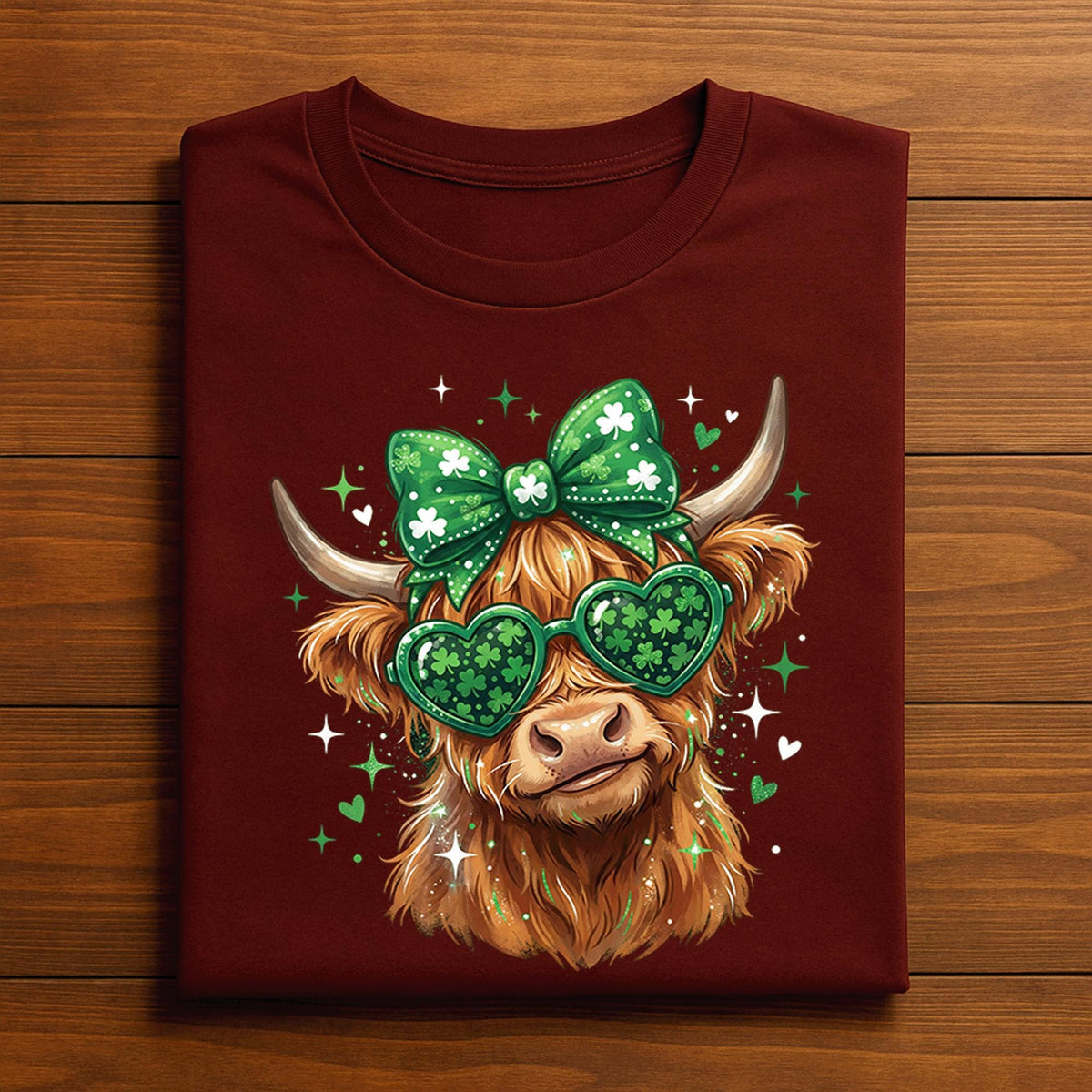 Farmer Highland Cow St Patrick’s Day Shirt Women Girl – Cute Cow with Shamrock Glasses Tee, Hoodie, Sweatshirt Lucky Farm Animal Gift