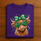Farmer Highland Cow St Patrick’s Day Shirt Women Girl – Cute Cow with Shamrock Glasses Tee, Hoodie, Sweatshirt Lucky Farm Animal Gift