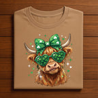 Farmer Highland Cow St Patrick’s Day Shirt Women Girl – Cute Cow with Shamrock Glasses Tee, Hoodie, Sweatshirt Lucky Farm Animal Gift