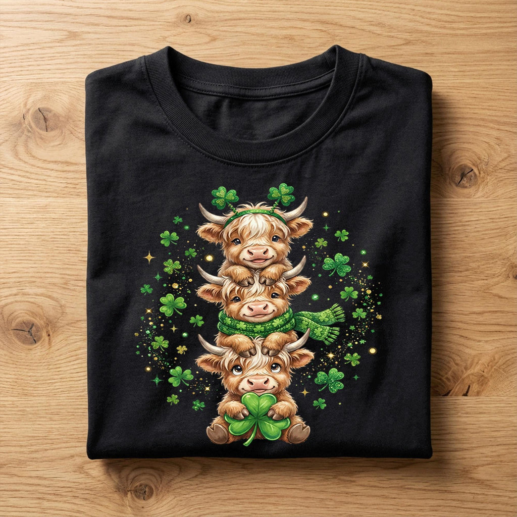 Cute Highland Cow Family Shirt – St Patrick’s Day Lucky Cow Tee, Hoodie, Sweatshirt Gift for Farm Animal Lovers