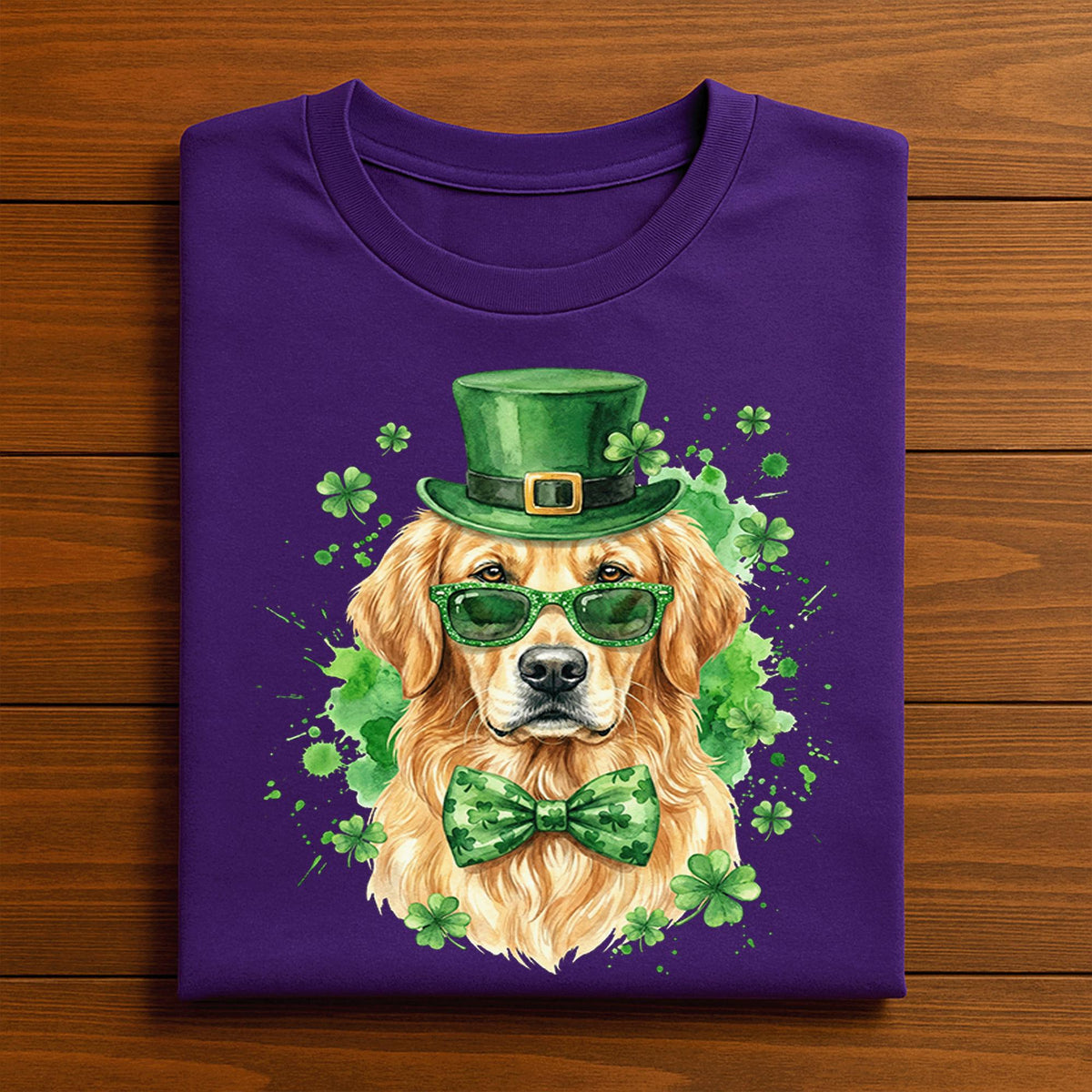 Golden Retriever St Patrick’s Day Shirt – Irish Dog Tee with Hat Glasses and Bow Tie, Hoodie or Sweatshirt Gift for Men and Women