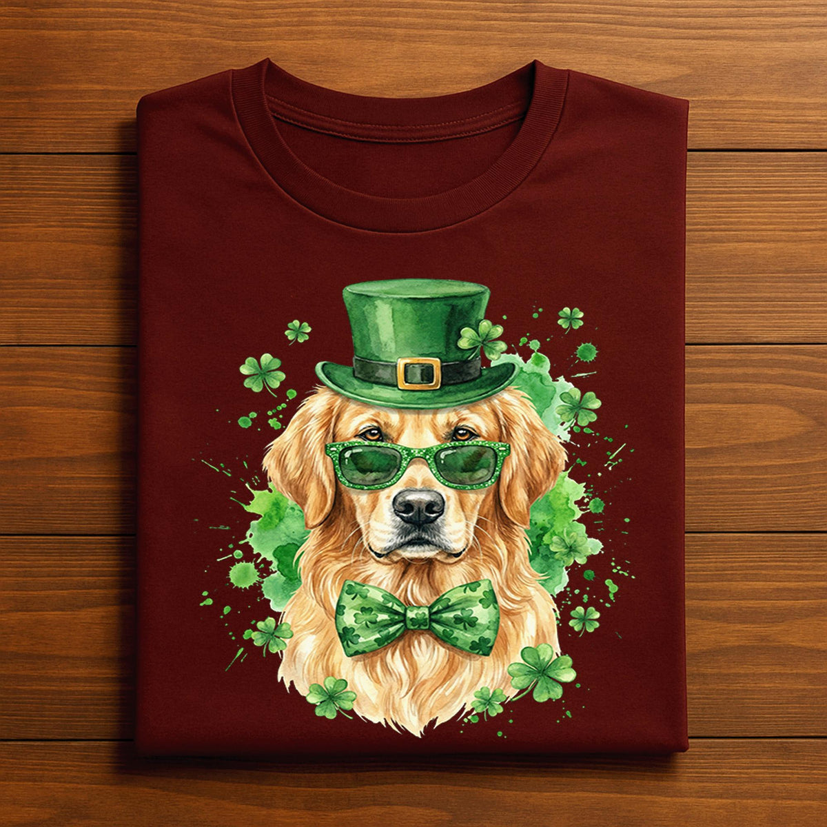 Golden Retriever St Patrick’s Day Shirt – Irish Dog Tee with Hat Glasses and Bow Tie, Hoodie or Sweatshirt Gift for Men and Women