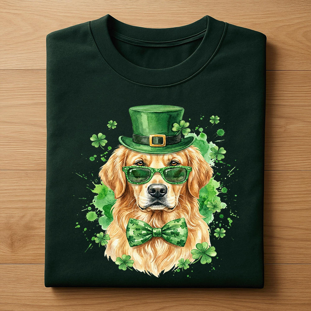 Golden Retriever St Patrick’s Day Shirt – Irish Dog Tee with Hat Glasses and Bow Tie, Hoodie or Sweatshirt Gift for Men and Women
